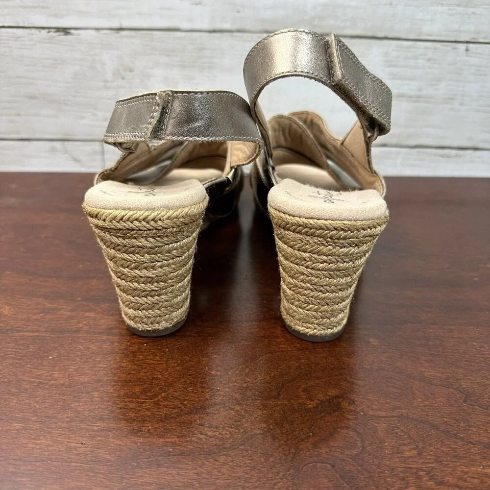 Clarks Collection Women's Espadrille Wedge Sling Back Heels Size 7.5 M Rope Gold